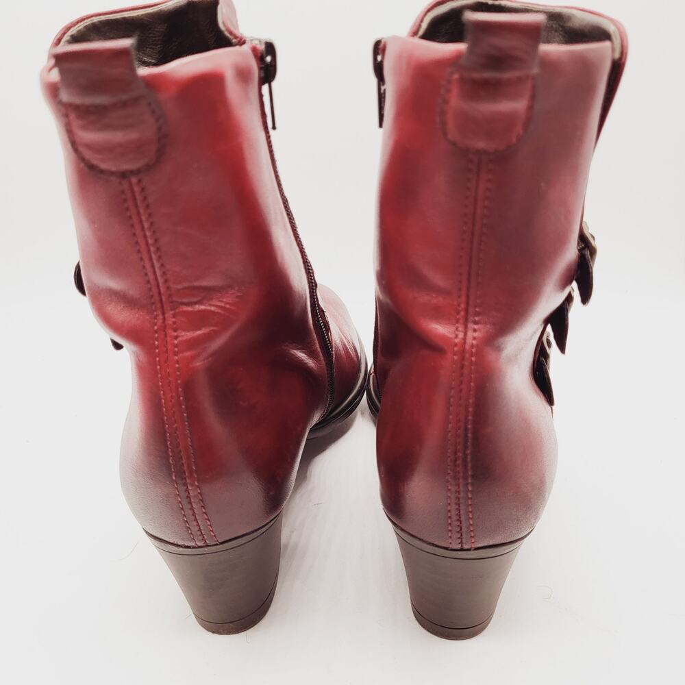 Remonte Red Leather Burnished Toe Tri-Colored Straps 2" Heel Artistic Boot Sz 37 - Picture 6 of 14